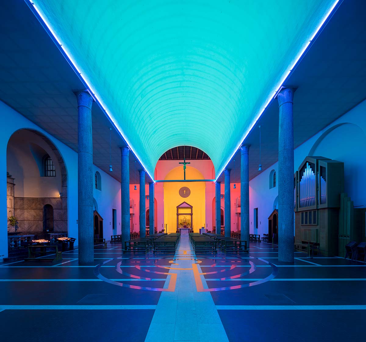 Untitled, in green, blue, pink, golden and ultraviolet light